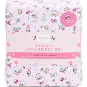 Envogue Coquette Pastel Santa Queen Sheet Set NWT